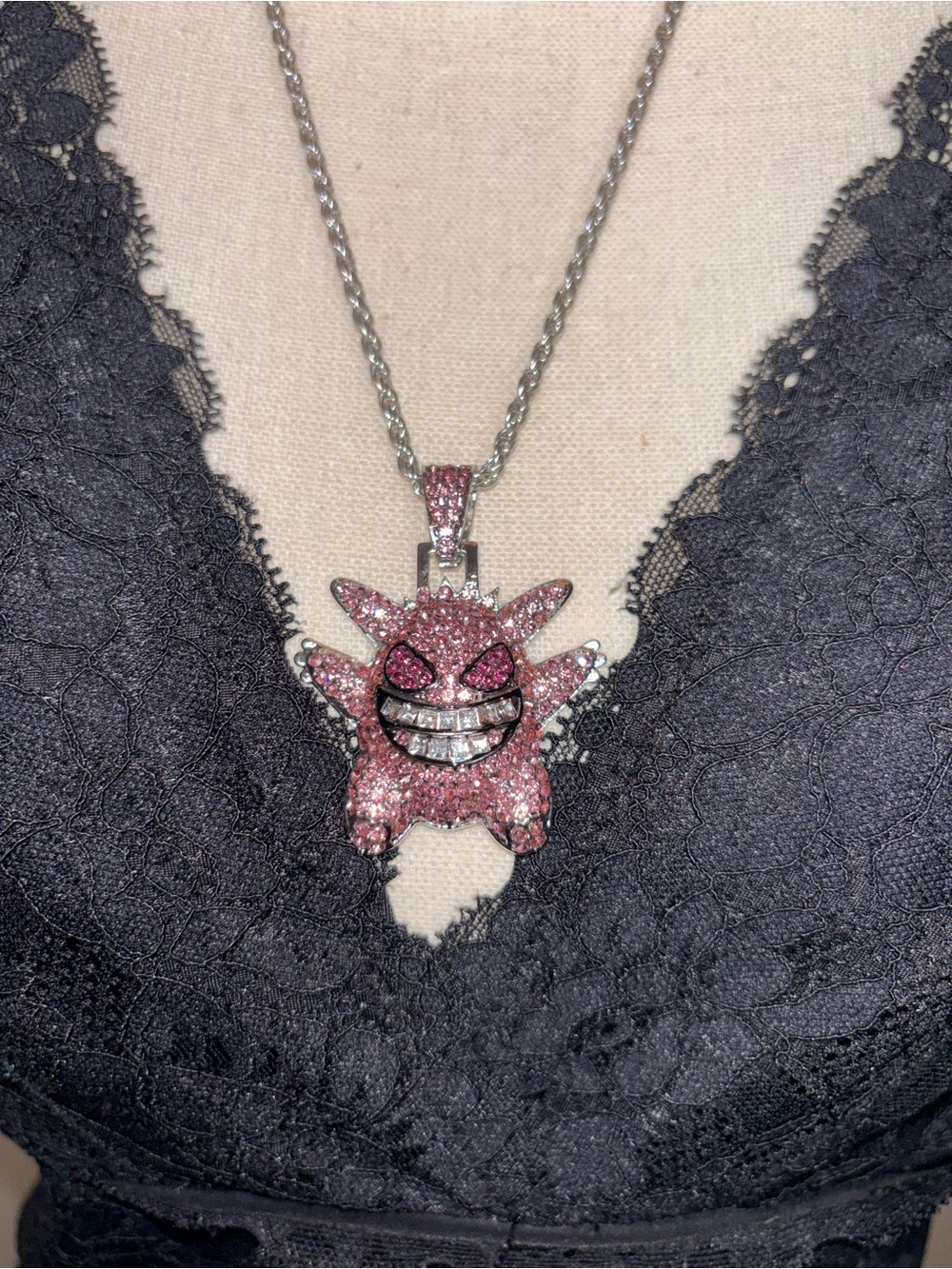 Crystal Pave Silver-Tone GENGAR Pokemon Pendant Necklace